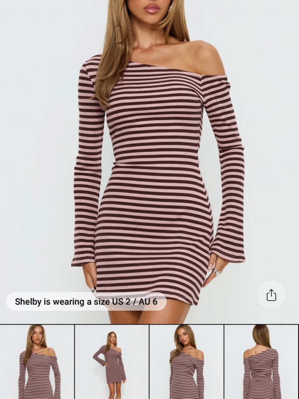 Princess Polly Striped One Shoulder Dress - Pink & Brown